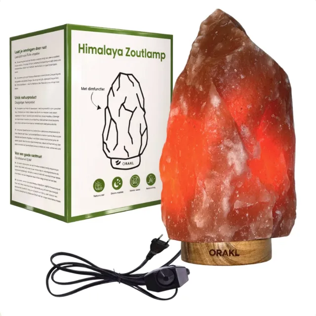 Orakl Dimbare Himalaya Zoutlamp Core - 6-8 KG en ca. 28 cm - Nachtlamp - Tafellamp - Cadeauverpakking Rood