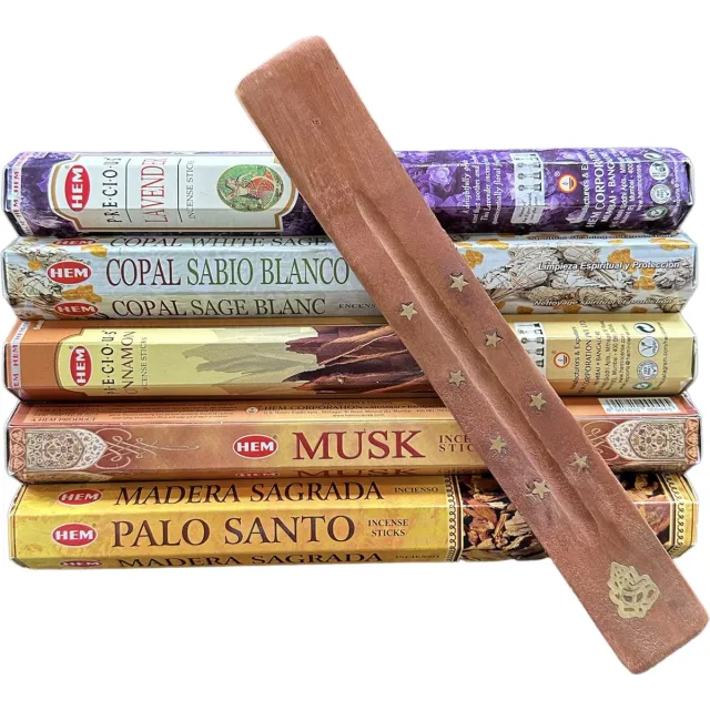 HEM Wierook Assortiment - 5 heerlijke geuren - wierook stokjes - Precious Lavendel - Copal Sabio Blanco - Precious Cinnamon - Musk - Palo Santo Diverse