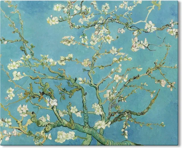 53 Graden Noord Canvas Schilderij Amandelbloesem - Vincent van Gogh - 150x100 cm Blauw