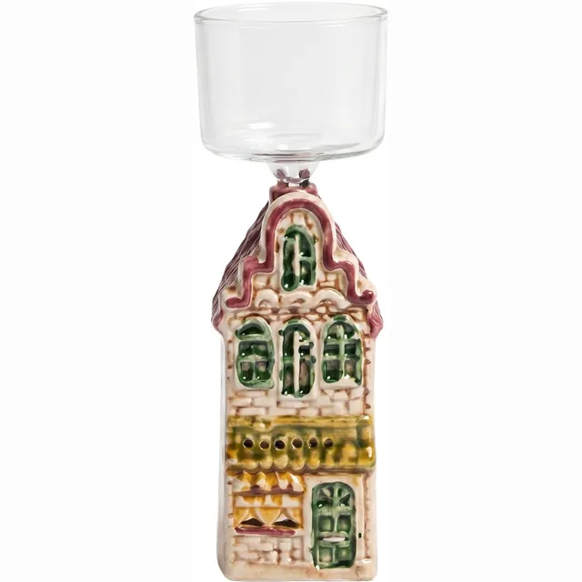 Clayre & Eef Waxinelichthouder Huis 5x5x12 cm Zilverkleurig Glas