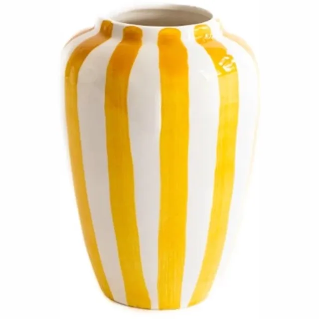 Val Pottery Foolish vaas D8cm H20cm Funky gele streep geel