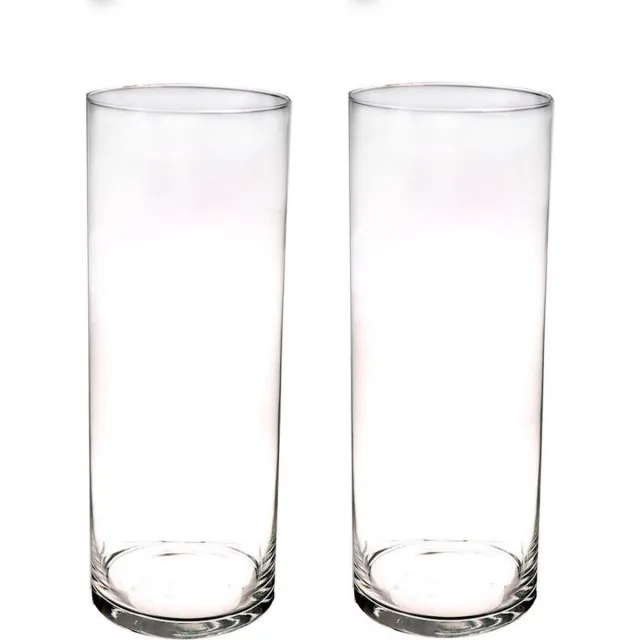 Bellatio Flowers & Plants Hoge glazen cilinder bloemenvaas - Set van 2x stuks - 40 x 15 cm - Transparant - Vazen/vaas - Boeketvazen