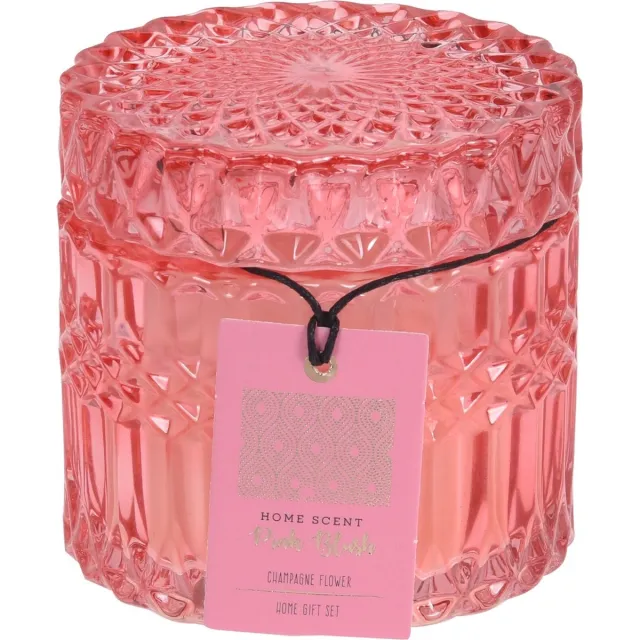 H&S Decoration Geurkaars - bewerkt glas - geurkaars in glas - geurverspreider roze