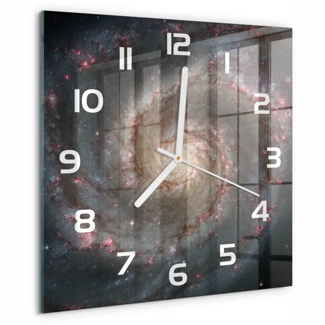 TULUP Wandklok - Mist Wandklok Glas Met Motief - 30x30 cm - Zwart Decoratieve Glazen Klok - Witte handen - Vierkante Klok - Gekleurde Glazen Klok - Glazen Klok Met Print