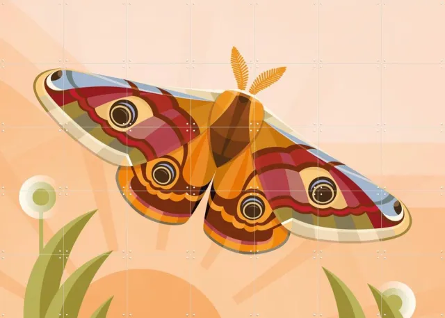 IXXI Nachtpauwoog Vlinder, Elke Uijtewaal - 140 x 100 cm - Grote wanddecoratie en posters - Illustraties, Grafisch Ontwerp, Geometrische Kunst Oranje / Warme kleuren