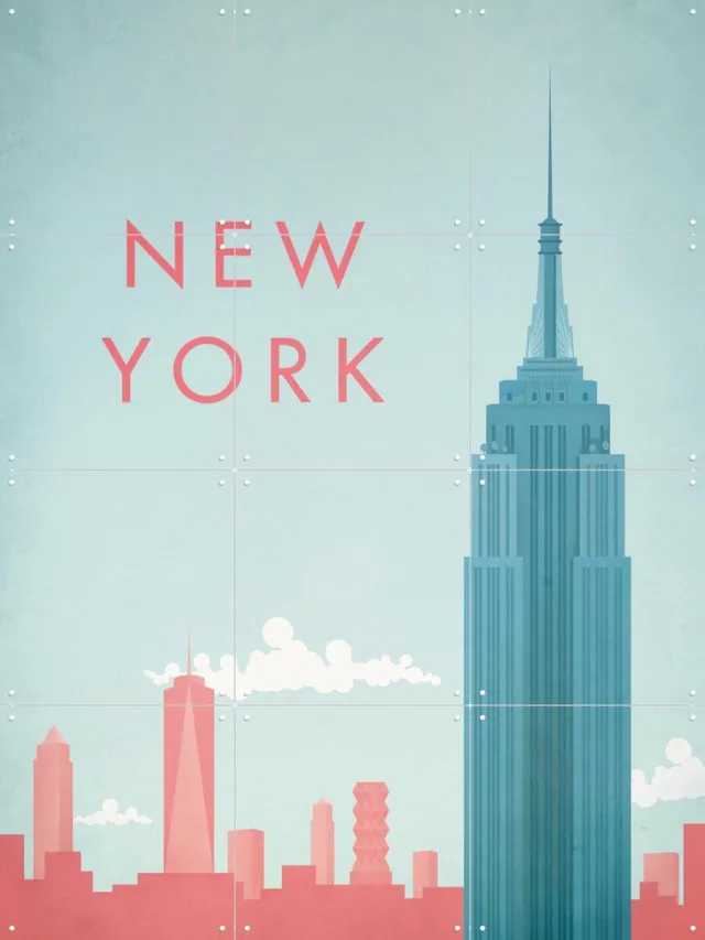 IXXI New York, Henry Rivers - 60 x 80 cm - Grote wanddecoratie en posters - Typografie, Illustraties, Geometrische Kunst, Woonkamer, Mancave, Skyline Blauw / Lichte tinten