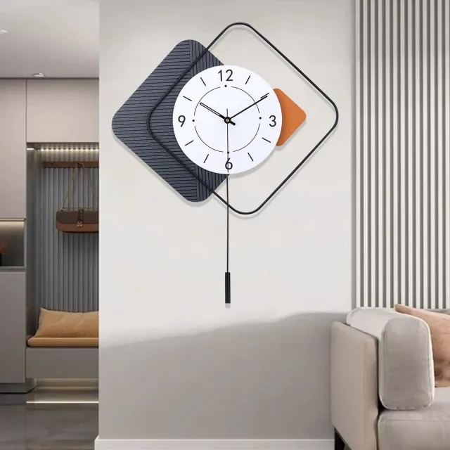Coslife Wandklok met slinger, Stille, hoogwaardige kwartswandklok, op batterijen, grote wandklok voor woonkamer, huis, badkamer, wanddecoratie (zwart, 48,3 x 61 cm) Grijs