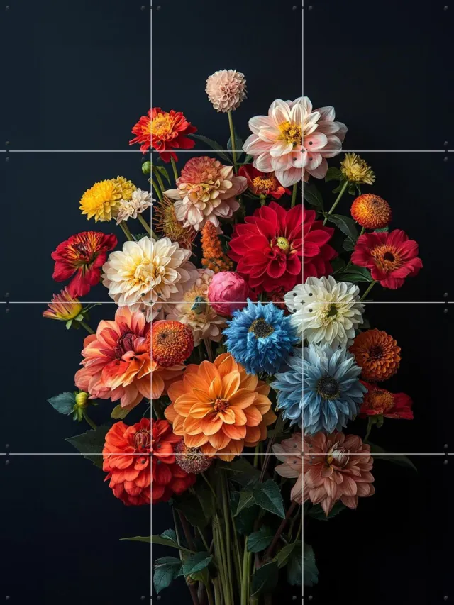 IXXI Wildflower Bouquet, Margriet Hulsker - 60 x 80 cm - Grote wanddecoratie en posters - Kleurrijk, Trap, Woonkamer, Eetkamer, Gang, Bloemen Rood / Zwart