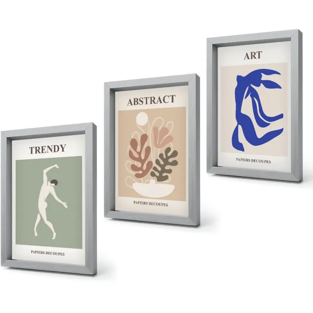 Coloray 4-Delige Schilderij Set - Stijlvolle figuren en plantenposters van Henri Matisse - 20 x 30 cm - Muurdecoratie - Decoratieve Schilderijen - Wohnzimmer - Interieur Decoratie Zilveren lijst