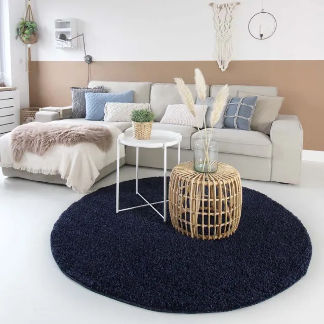 Tapeso Rond hoogpolig vloerkleed - Shaggy Trend marineblauw 240