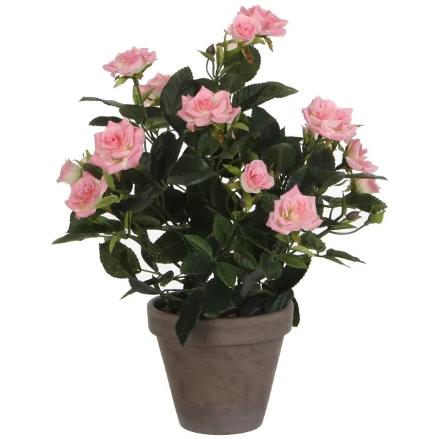 Mica Decorations Rozenstruik Kunstplant in Bloempot Stan - H33 x Ø25 cm - Roze