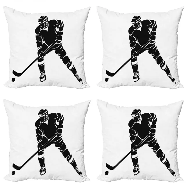 ABAKUHAUS Kussenhoes Set – ijshockey – 4x40 cm – dubbelzijdig bedrukt – zwart-wit
