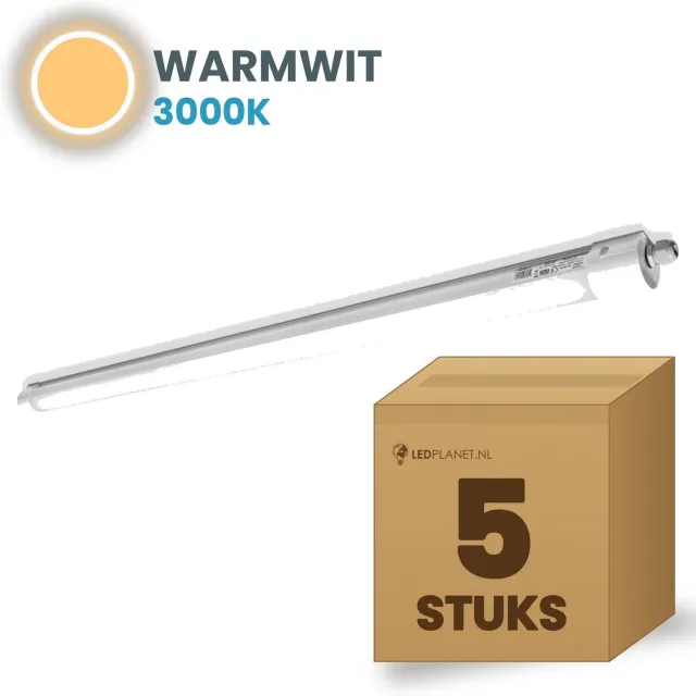 Tsong TL armatuur Tri Proof 1500mm 5 stuks - 50W 7500lm - Warmwit 3000K - Koppelbaar - IP65 - 230V