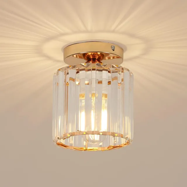 Riserva Modern - Plafondlamp - Goud - 1-lichts - Kristal+IJzer - Studiekamer, Slaapkamer, Keuken, Woonkamer, Eetkamer