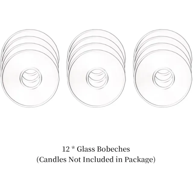 Famanu Heldere Kandelaars Houder, Taper Kaars Houder Glas Bobeche Set Van 12, Ronde Kaars Beschermer Voor Kerstmis Kaarshouders Helder-Plat