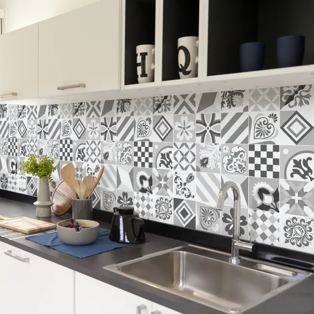 Ambiance Sticker Zelfklevende tegelmuurstickers voor keuken en badkamer - 30 cementtegelstickers (AZULEJOS MANDIA) - 30 stickers, 20x20cm Multi color