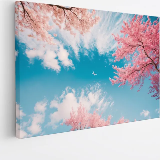 Saammp Canvas Schilderij - Roze Bomen - Natuur - Landschap - 70x50 - Foto op canvas - Wanddecoratie - Muurdecoratie Woonkamer - Slaapkamer decoratie - Canvas Print Multicolor