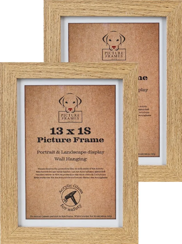Picture Frame UK Set van 2 Fotolijsten Fotomaat 13x18 cm - MDF Hout - Licht Eiken - Fotokader - 20mm profielbreedte - Posterlijst Bruin