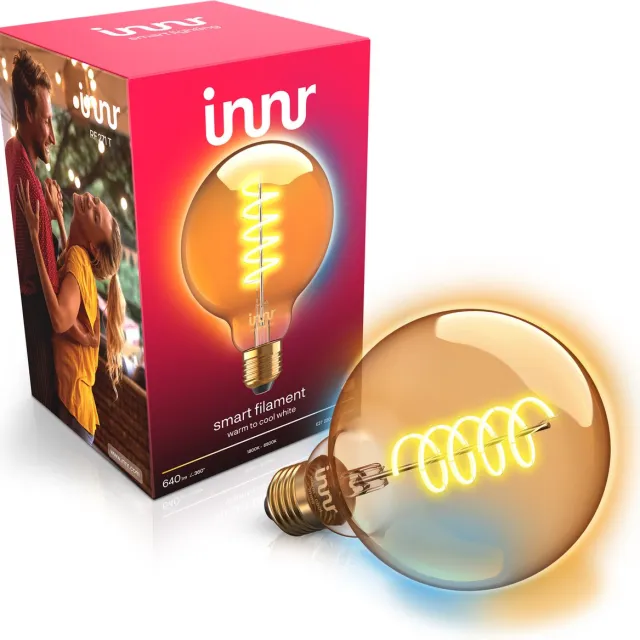 innr E27 filament lamp - geschikt voor Philips Hue - Zigbee - LED smart bulb - warmwit tot koelwit licht - Globe - slimme verlichting - dimbaar - 640 lumen - 1 pack