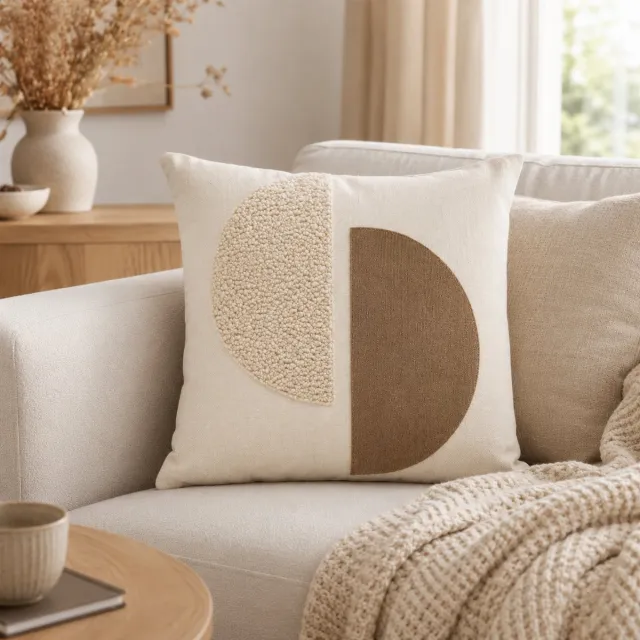 By Viento Sierkussen Nora – Bouclé Look – Beige/Taupe – Modern Design – 40 x 40 cm – Inclusief Vulling