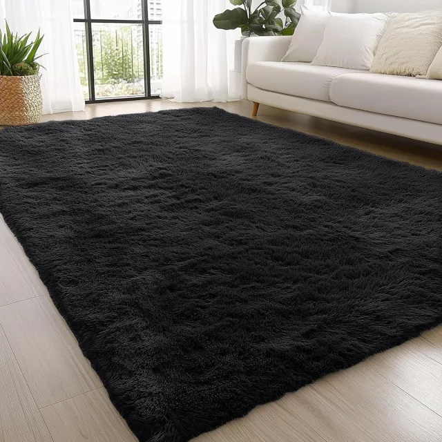 OLANLY Pluche Tapijt - Zwart - Hoge Pluis - Geschikt Voor Woonkamer En Slaapkamer - 122x183 cm - Rechthoekig