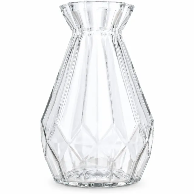 SWGOTA Transparante glazen vaas 14 cm met geometrisch vouwpatroon - Decoratieve vaas voor droogbloemen