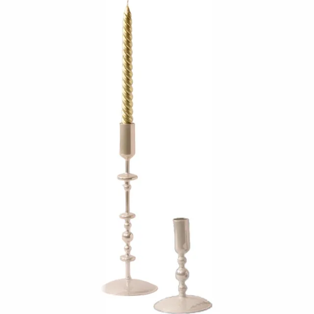 Winq Kandelaar glas set van 2-Glas kandelaar Metallic Off White geschikt voor dinerkaars-woonkamer decoratie-cadeau