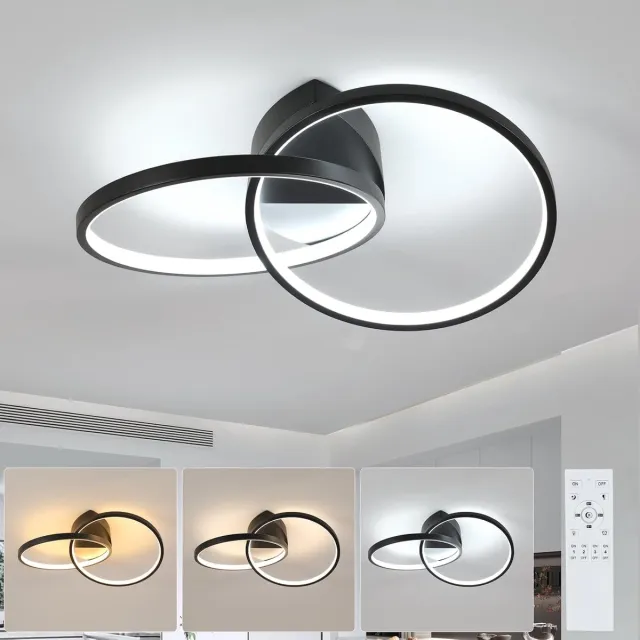 Haobosic Led-plafondverlichting, moderne plafondverlichting met afstandsbediening, dimbare lampen voor woonkamer, slaapkamer, keuken, kantoor - 23W, zwart, aluminium, 54 cm, 3000K-6500K Black
