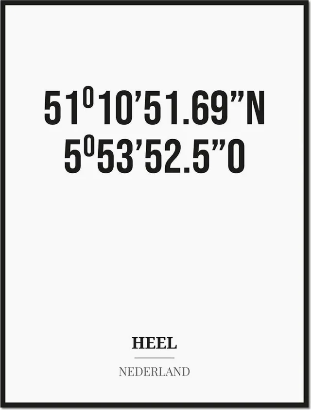 Studio216 Poster/kaart HEEL met coördinaten zwart, wit