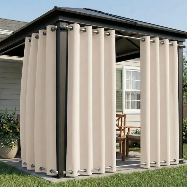 Qelus Winddichte Buitengordijnen Waterdicht - Outdoor Gordijn Boven & Onder Oogjes - Verduisterend Balkongordijn - Rideau Extérieur - 132x243cm - Beige - 1 Stuk Beige (1 Stuk)