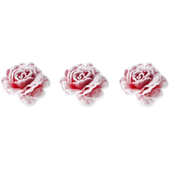 Cosy&Trendy Cosy & Trendy decoratie bloemen - 6x stuks - roos - rozen - roze met sneeuw - op clip - 15 cm - kerstboom versiering
