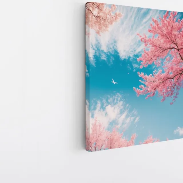 Saammp Canvas Schilderij - Roze Bomen - Natuur - Landschap - 100x100 - Foto op canvas - Wanddecoratie - Muurdecoratie Woonkamer - Slaapkamer decoratie - Canvas Print Multicolor