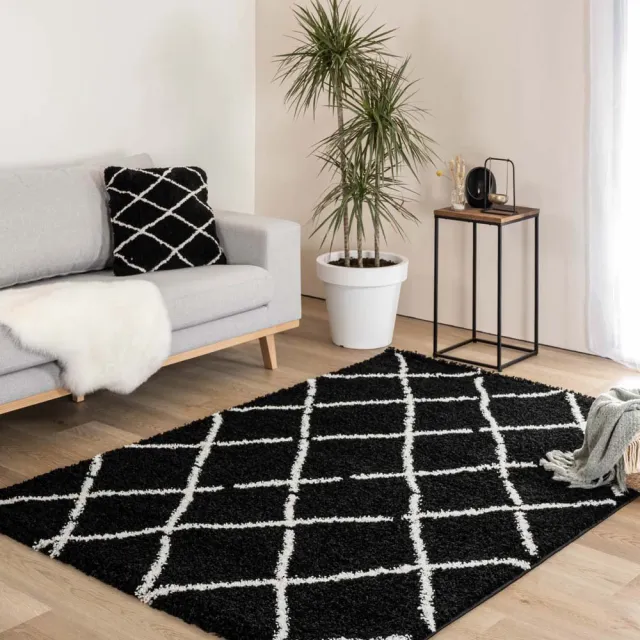 Boho&me Hoogpolige loper ruiten Artisan - zwart/wit 80x200