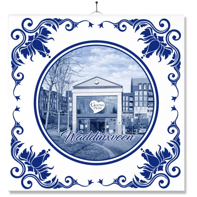 MC Living Tegel Met Opdruk | Waddinxveen | Delft Blauw | Cadeau | Inclusief Geschenkdoos | Standaard | Ophangsysteem Ontwerp 3