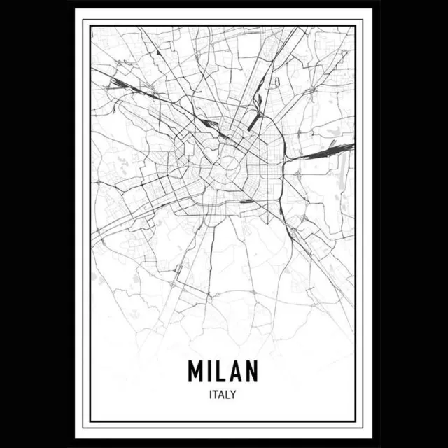Punt. Poster - City Map Milaan - 70 X 50 Cm - Zwart En Wit Zwart Wit