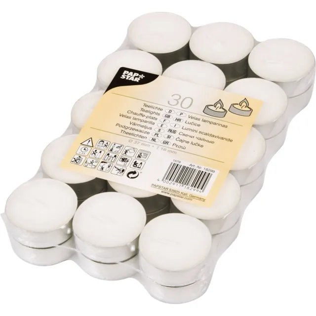 Conpax Candles Waxinelichtjes - theelichten - 30x stuks - 4 branduren - geurloze kaars Wit