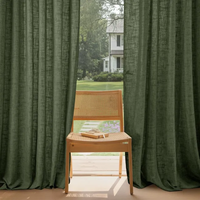 Unyqoos Semi-transparante linnen gordijnen met plooiband voor een boho-sfeer Matcha Groen