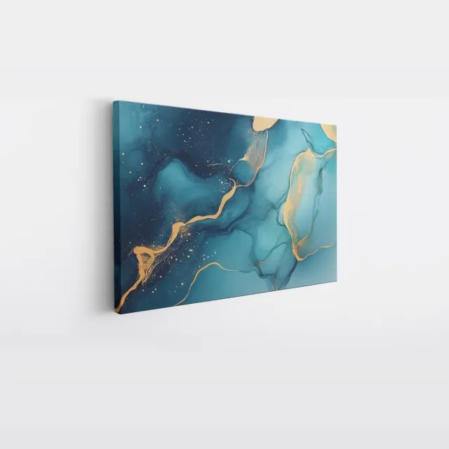Saammp Canvas Schilderij - Turqoise marmer - Abstract kunstwerk - 60x40 - Foto op canvas - Wanddecoratie - Muurdecoratie Woonkamer - Slaapkamer decoratie - Canvas Print Multicolor