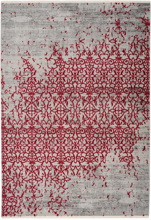 Padiro elegant laagpolig vloerkleed 120 x 170 cm - bordeaux - oosters vintage patroon - met franjes - voor vloerverwarming - van polypropyleen en katoen