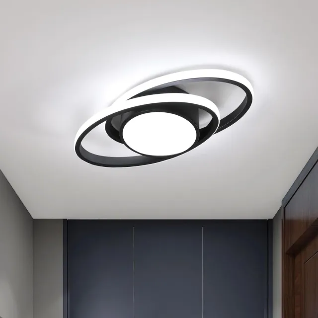 Haobosic LED Plafondlamp - Ovaal Aluminium Zwart - 39W Koelwit
