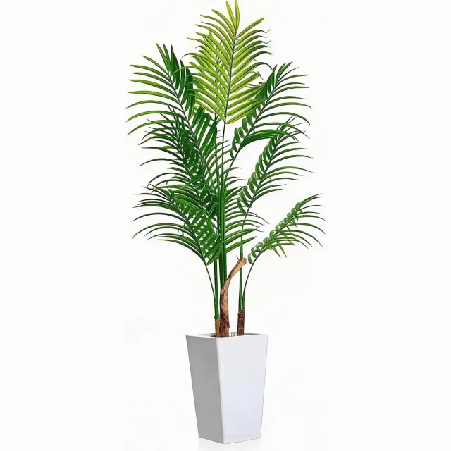 Triumpunpre 147cm natuurgetrouwe rijke areca palm kunstplant met hoge witte pot flexibel vormbare bladeren voor interieur en buitendecoratie groen