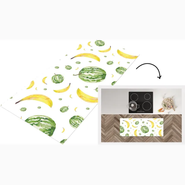 KitchenYeah Keukenloper - Loper keuken - Meloenen - Bananen - Wit - Keukenloper vinyl Multicolor