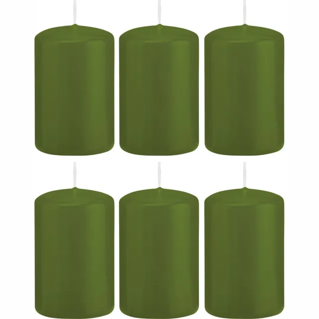 Trend Candles Cilinderkaars/stompkaars - 6x - olijfgroen - 5 x 8 cm - 18 branduren - met brandvertragende folie