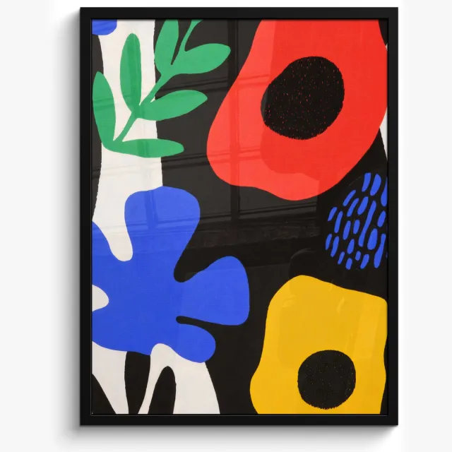 FrameYourWall Poster in lijst - Fotolijst 50x70 cm - Posters - Bloemen - Bladeren - Abstract - Zwart - Posterlijst zwart - Decoratie - Wanddecoratie woonkamer - Muurdecoratie slaapkamer