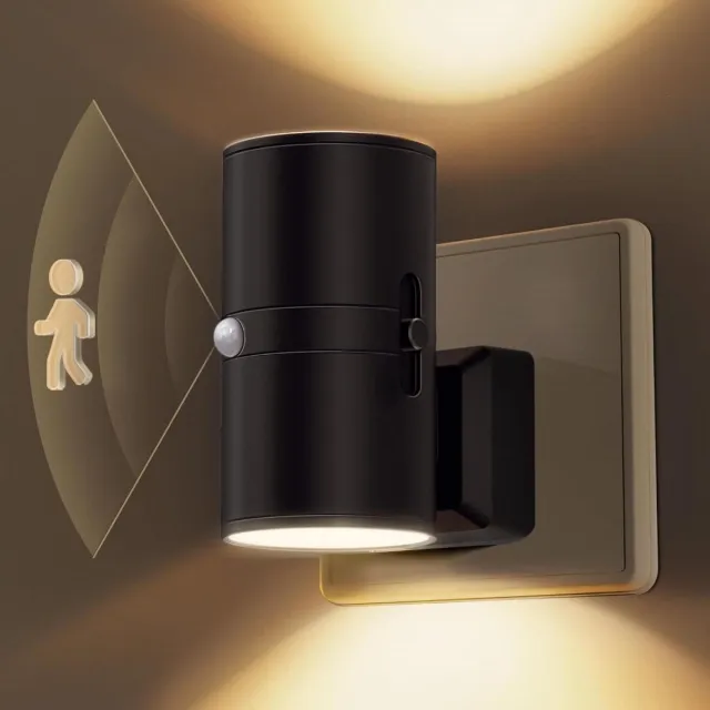 SSTRWGOOD LED-nachtlampje - Met bewegingssensor - Stekker - Warm wit 3000K - Instelbare helderheid 0-100 lumen - Dimbaar nachtlampje voor binnen - Geschikt voor gangen, slaapkamers, trappenhuizen, keukens - Zwart