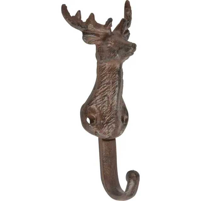 Esschert Design Muurhaak Hert - gietijzer - wandhaak - hertenkop - 13,7 cm Bruin