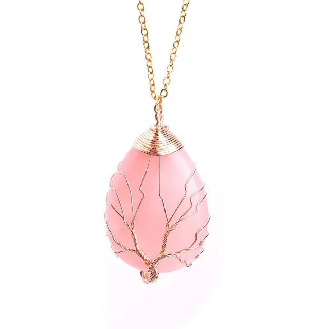 Cosy Casa Edelsteen - ketting - Goudkleur - Rozenkwarts - Rose Quartz - kristal - Three of life - spiritueel - Druppel - Bergkristal - Natuurlijke edelsteen ketting - Cadeauverpakking Goudkleur - Rose Quartz
