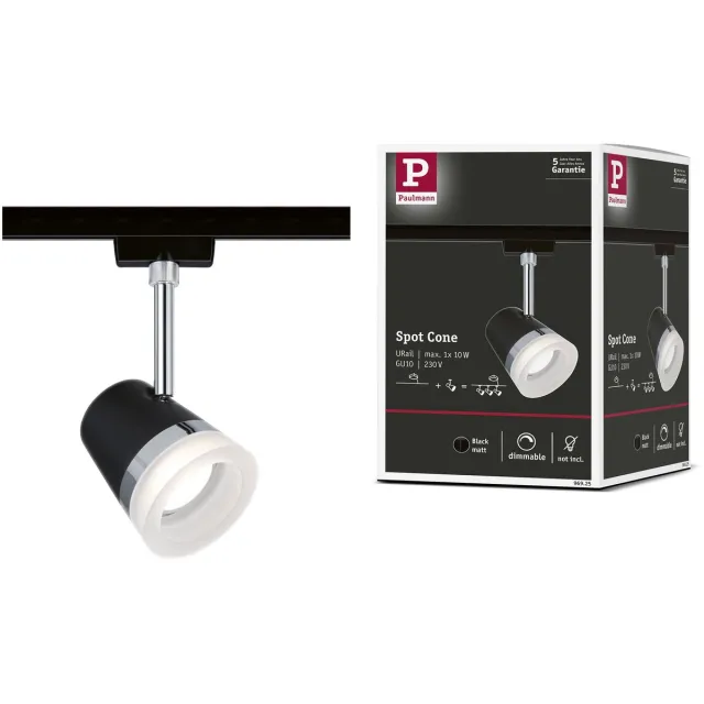 Paulmann URail Railspot Cone GU10 max. 10W dimbaar 230V Zwart mat, Chroom