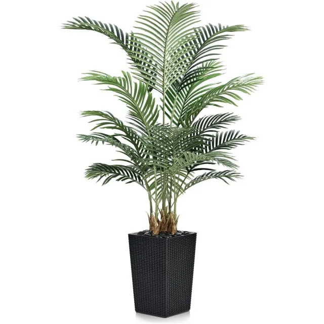 Provento Realistische kunstpalm 150 cm voor binnen en buiten - UV-bestendige kunstboom met vierkante pot - Groot formaat voor woonkamer, kantoor, tuin Groen