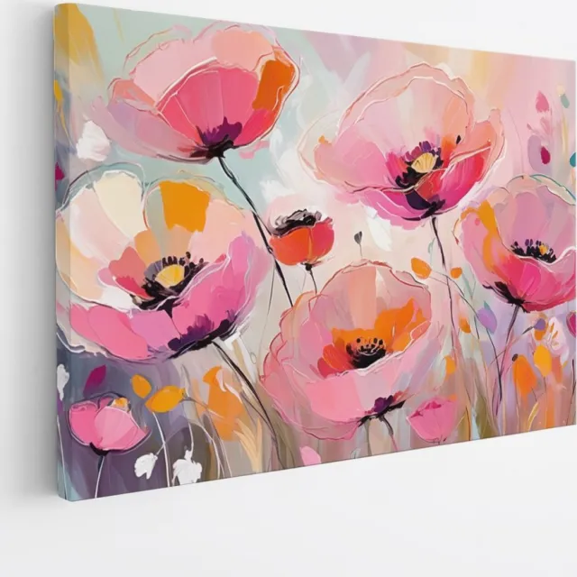Saammp Canvas Schilderij - Roze - Bloemen - Abstract - 120x80 - Foto op canvas - Wanddecoratie - Muurdecoratie Woonkamer - Kantoor Decoratie Multicolor